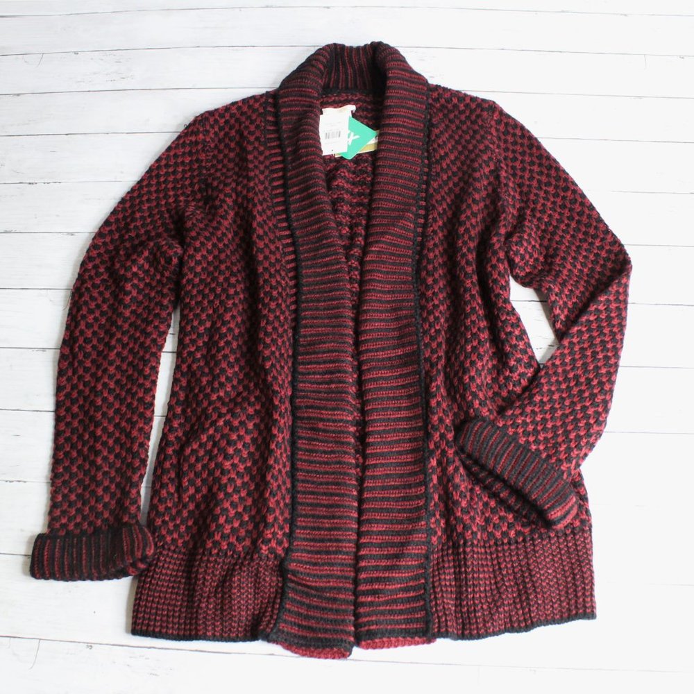 Matty M Women's Open Front Cardigan Sweater Coat Size XL Black Burgundy